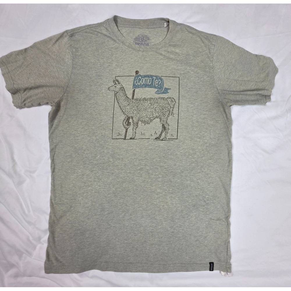 prAna Como Te Llama Graphic T Shirt Mens Medium Gray Llama Organic Cotton